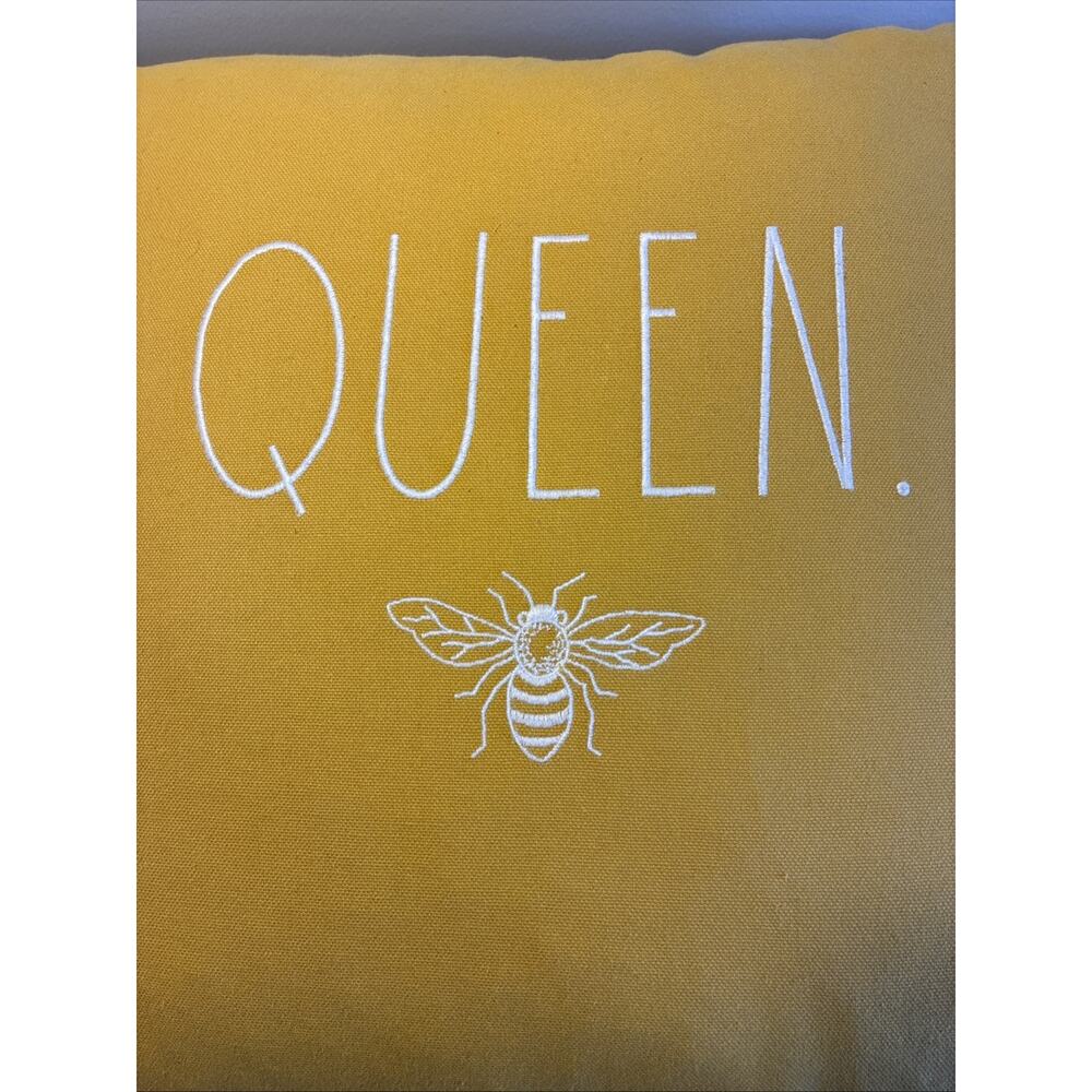 Rae Dunn Yellow “QUEEN BEE" 19x19 Decorative Accent Pillow Feather Pillow - Picture 2 of 8